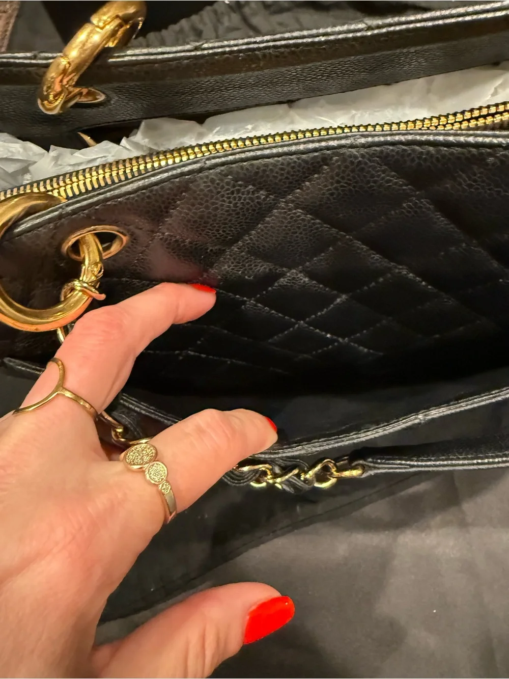 Authentic Chanel GST Grand Shopping Tote Black Caviar Gold Hardware +Entrupy EUC - Picture 9 of 16